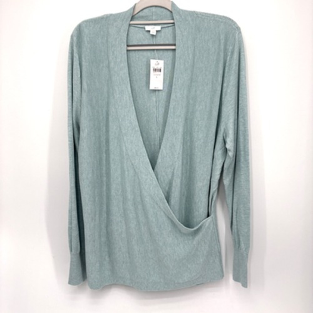 J Jill Faux Wrap Sweater Womens Large Seafoam Blue Green Drapey Pullover NWT